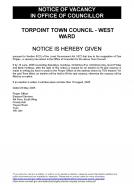 Notice of Vacancy for Torpoint Town Council - West Ward