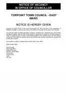 NOTICE OF VACANCY in Office of Councillor - East Ward